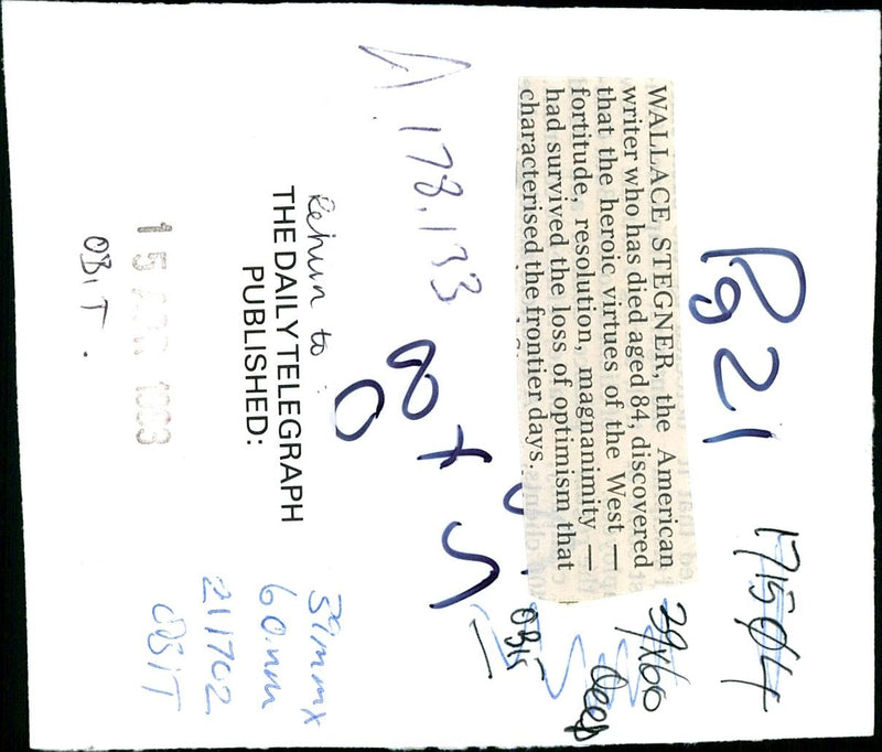 WALLACE STEGNER THE AMERICAN WRITER WHO HAS DIED AGED DISCOVERED PUBLISHED - Vintage Photograph