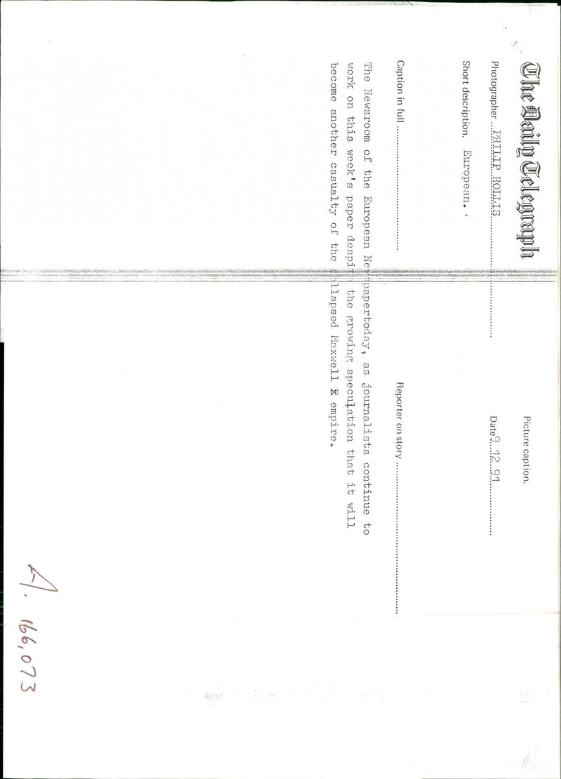 1991 THE NEWSROOM EUROPEAN NEL PAPERTODAY CONTINUES PHILIP HOLLIS - Vintage Photograph