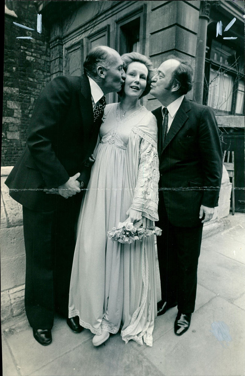 Walter Gotell, his bride former Celeste Fitzgerald Mitchell and Stratford Johns. - Vintage Photograph