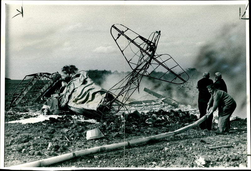 Burnt out wreckage of the light plane. - Vintage Photograph