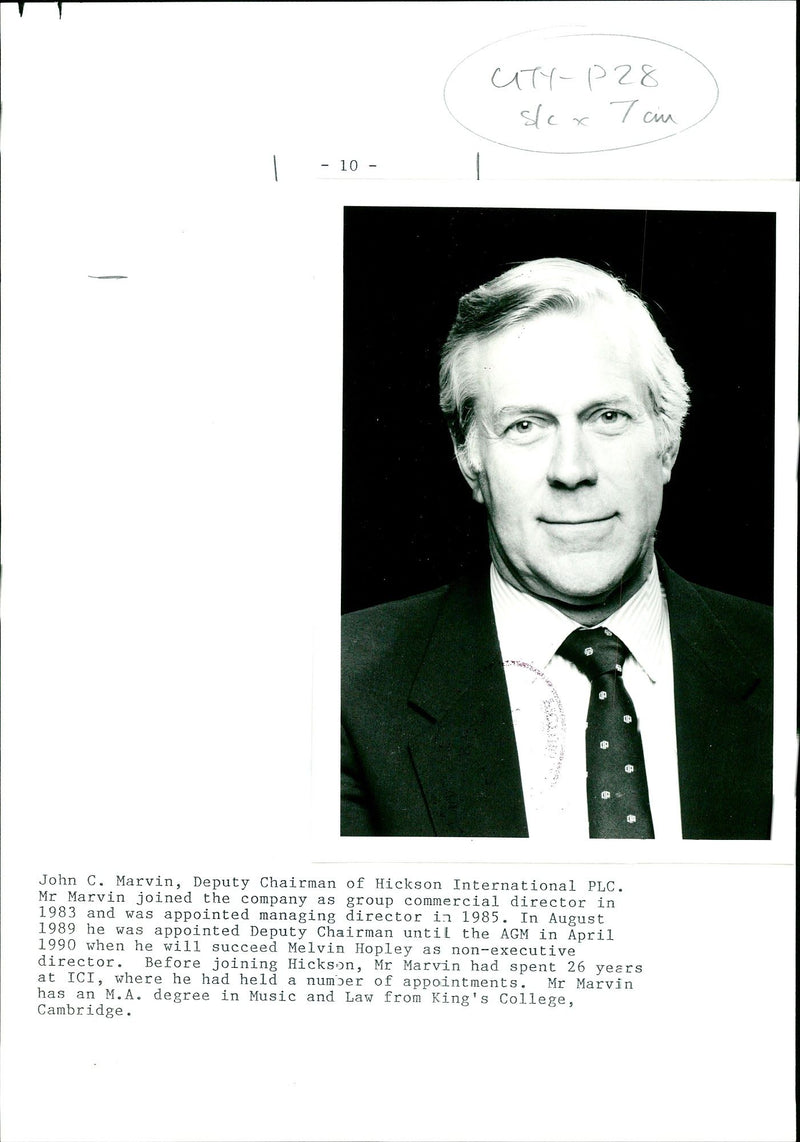 1990 JOHN MARVIN DEPUTY CHAIRMAN HICKSO HICKSON MUSIC COMPANY - Vintage Photograph