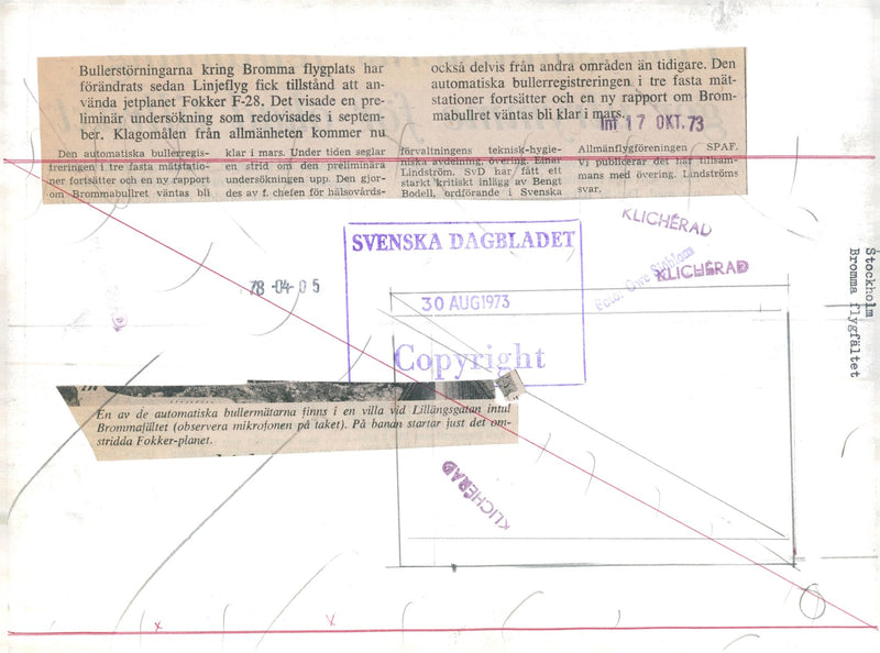 Automatic noise meter on a villa at LillÃ¤ngsgatan next to the Bromma field. On the track, the disputed Fokker plane - Vintage Photograph