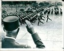 President de Gaulle taking the salute during a military parade - Vintage Photograph