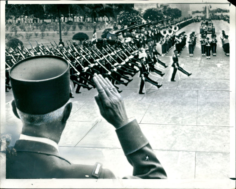 President de Gaulle taking the salute during a military parade - Vintage Photograph