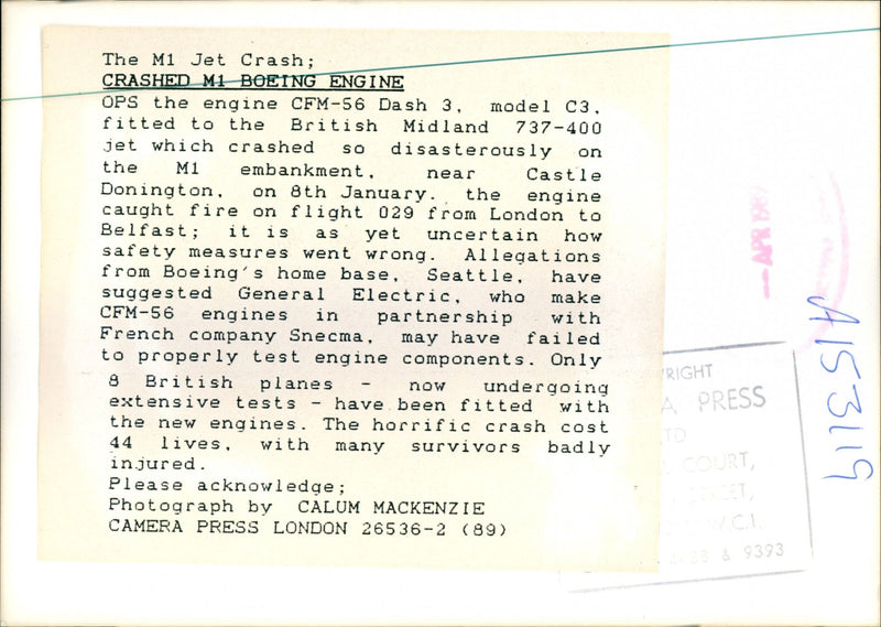 Aircraft Crash: British Midland - Vintage Photograph