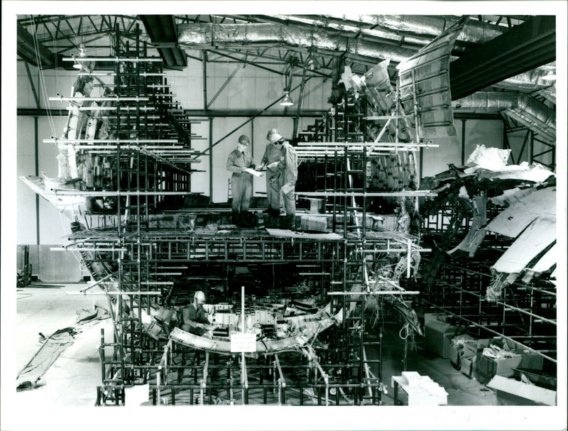 End section of reconstructed lower fuselage section Pan Am 103 - Vintage Photograph