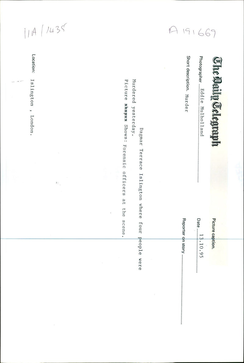 1995 DAGMAR TERRACE ISLINGTON WHERE FOUR PEOPLE WERE MURDERE EDDIE MULHOLLAND - Vintage Photograph