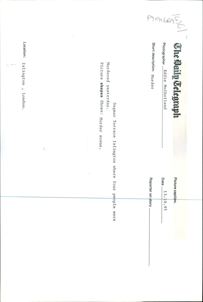 1995 DAGMAR TERRACE ISLINGTON WHERE FOUR PEOPLE WERE MURDERE EDDIE MULHOLLAND - Vintage Photograph