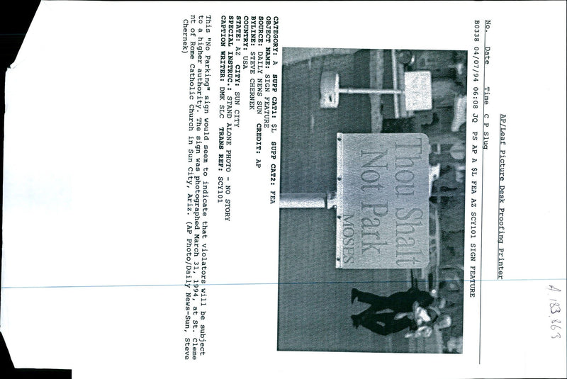 1994 THOU SHALT NOT PARK MOSESA LEAF PICT STEVE WRITER USA PHOTOGRAPHED MOON - Vintage Photograph