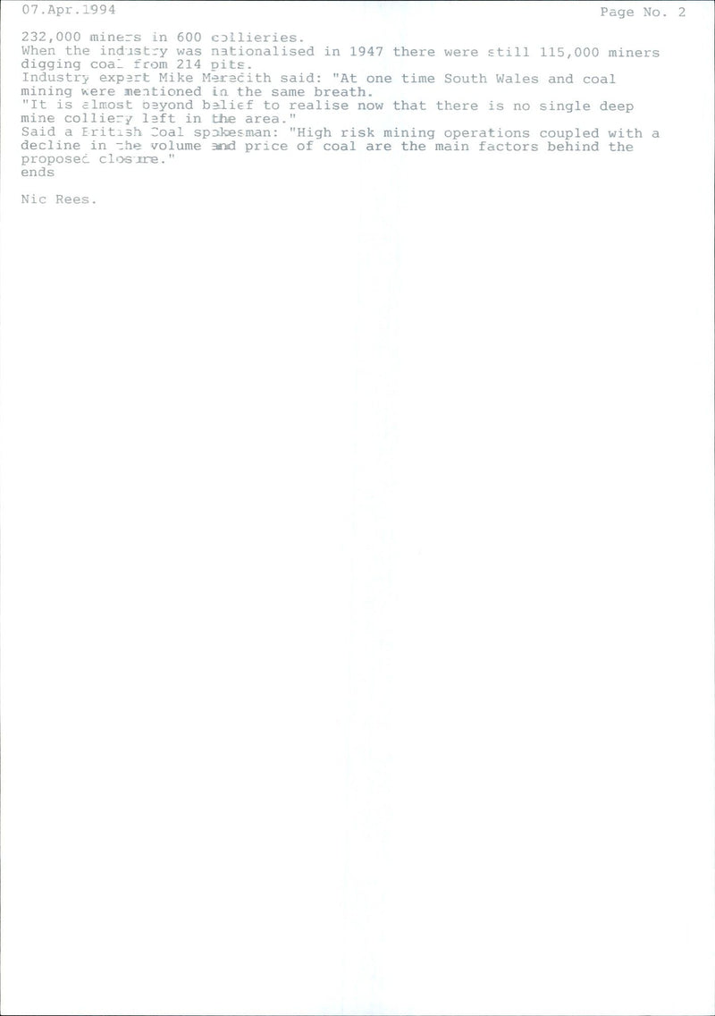 1994 THERE WERE STILL MINERS DIGGING COA FCOM PITE WHEN TONY PRIME MIKE WALES - Vintage Photograph