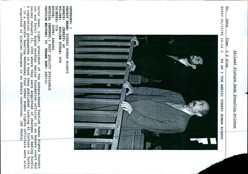 1995 YAVUZ ONEN AND FEVZI ARGUN ACQUITTE WRITER COUNTRY PRESIDENT TITLE PUBLISHED - Vintage Photograph