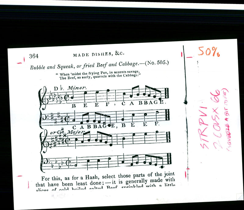 KITCHINERS MUSICAL VERSION BEEF AND CABBAGE WHEN MIDST THE FRYING PAN - Vintage Photograph
