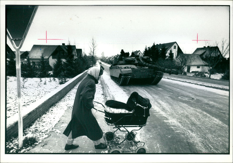 A 'Challenger 1' tank in a German village - Vintage Photograph