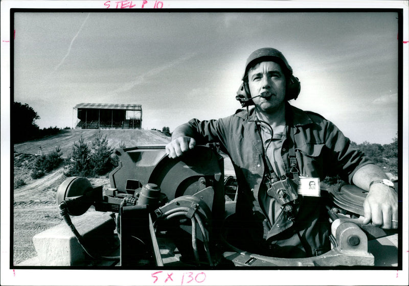 Vickers' tank engineer Terry Turnbull drives a 'Challenger 2' tank - Vintage Photograph