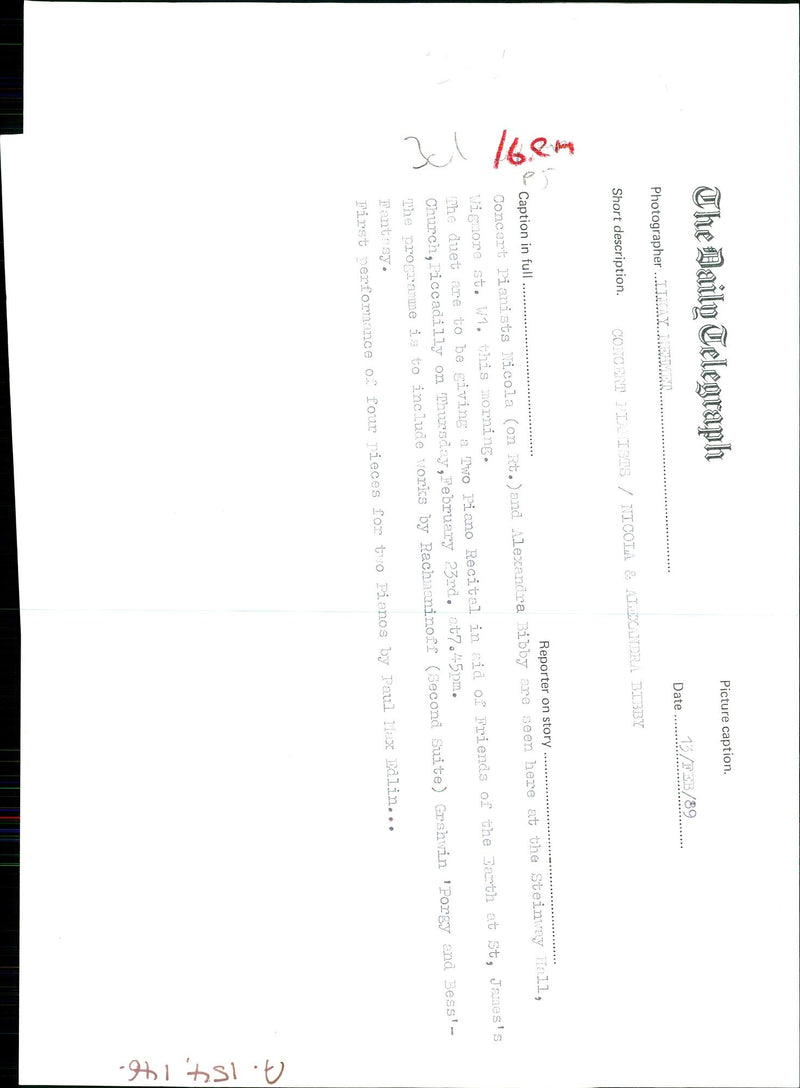 CONCERT PIANISTS COLA ALEXANDER JOE BIBBY ALEXANDRA PAUL SECOND - Vintage Photograph