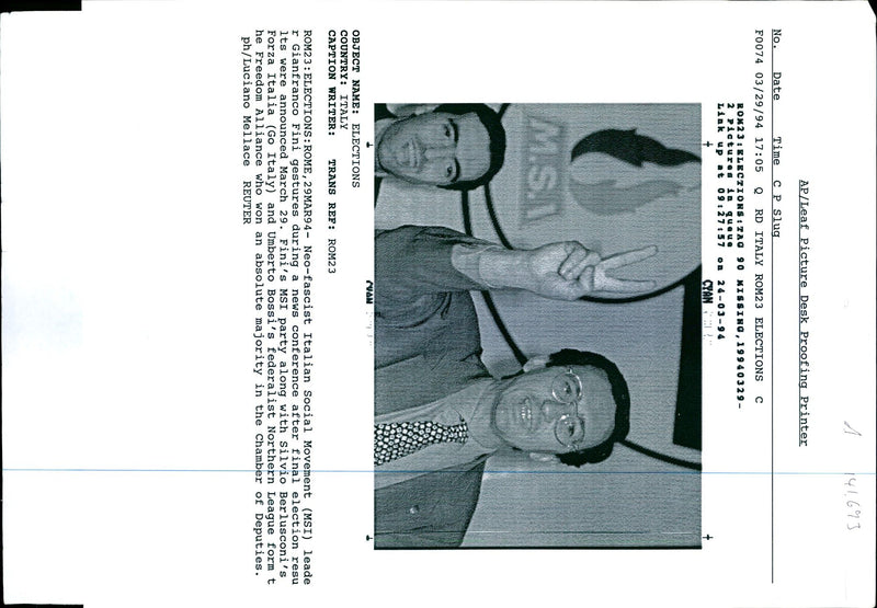 1994 NEO FASCIST ITALIAN SOCIAL MOVEMENT MSI WON LUCIANO MELLACE WRITER ITALY - Vintage Photograph