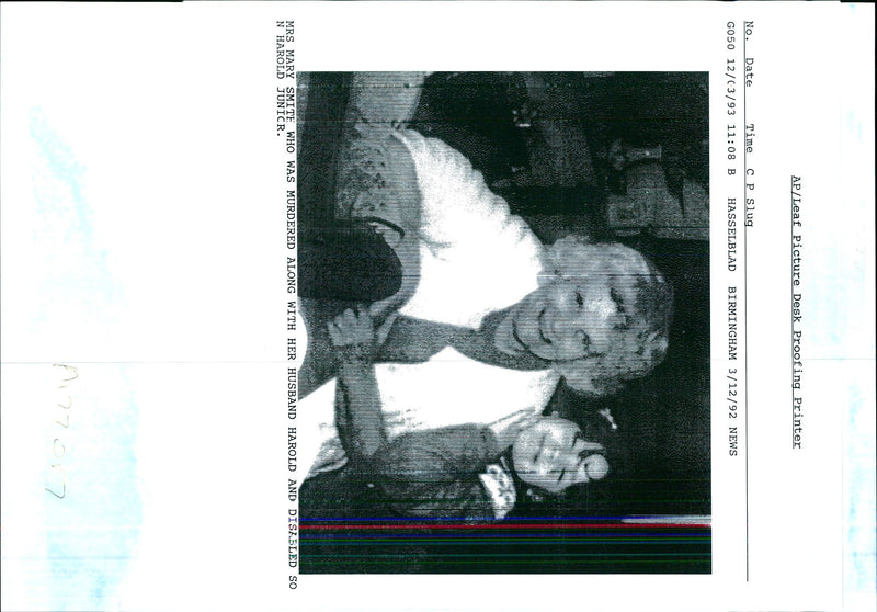 1993 MRS MARY SMITE WHO WAS MURDERED ALONG WITH HER HUSBAND HAROLD AND DISABLED - Vintage Photograph
