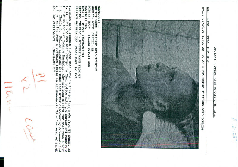 1996 BUDDHIST MONK YODCHAT SUAPOO HAS BEEN CHARGED THAI TITLE WRITER BRITISH - Vintage Photograph