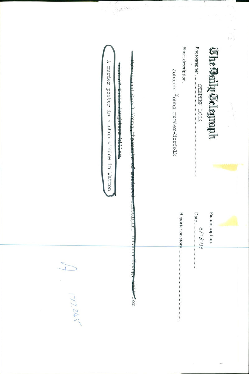 JOHANNA YOUNG WAS MURDERED WOTTO STEPHEN LOCK ROBERT POLICE PUBLISHED - Vintage Photograph