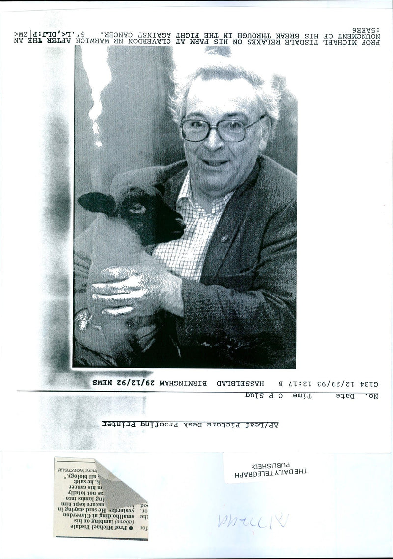 PROF MICHAEL TISDALE SAID STAYING NATURE KEPT HIM ING LAMBS PUBLISHED - Vintage Photograph