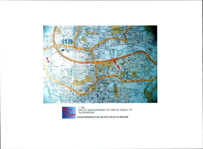 MAP LEEDS SHOWING THE TREK ANGUS BLOODHOUND RRY MINIMUM USE - Vintage Photograph