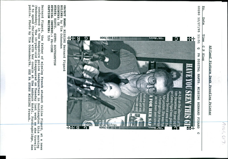 1995 THE TIM OCKENDEN TJO BERNARD FIGARD POLICE WRITER FRENCH COUNTRY - Vintage Photograph