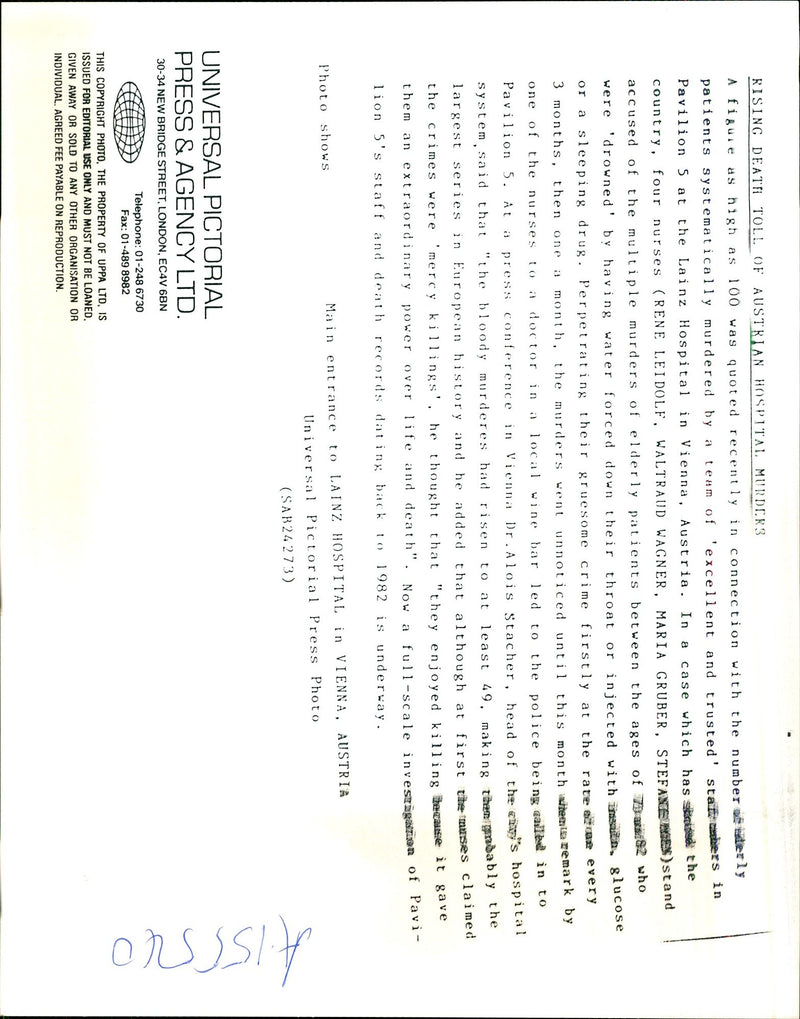 1982 FOUR NURSES ARE ACCUSED THE MULTIPLE MURDERS BACH MARIA DEATH PRESS - Vintage Photograph