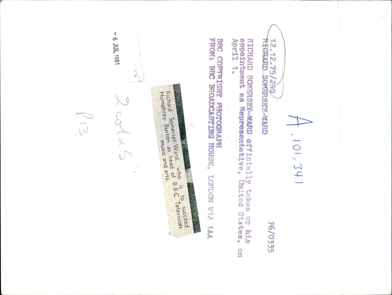 1975 SOMERSET WARD SUCCEED HUMPHREY RICHARD OPEN MUSIC UNITED TELEVISION - Vintage Photograph