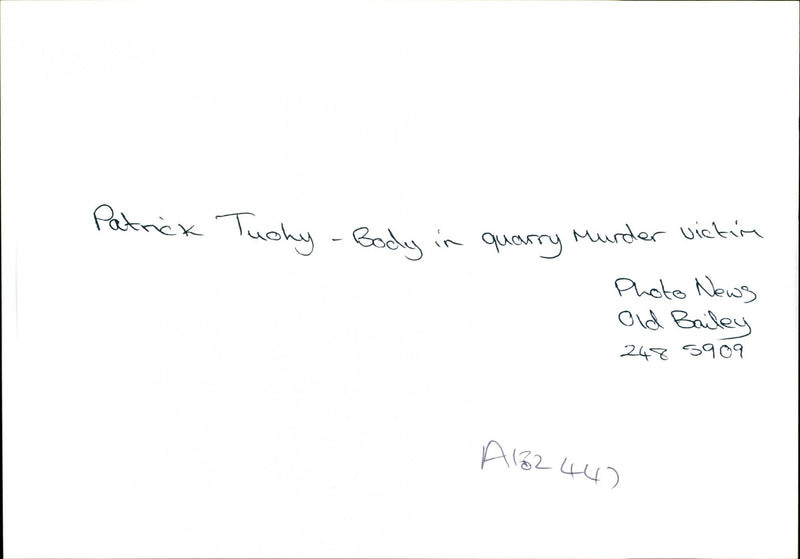 PATRICK TUSHY BODY QUARRY MURDER VICTION OLD BAILEY TUSHIE BOD - Vintage Photograph