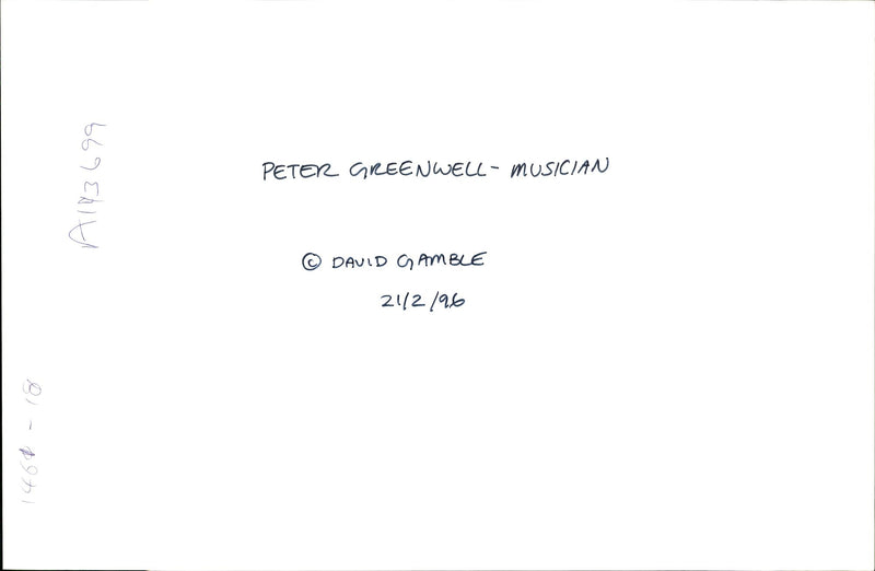 PETER GREENWELL MUSICIAN DAULD GAMBLE - Vintage Photograph