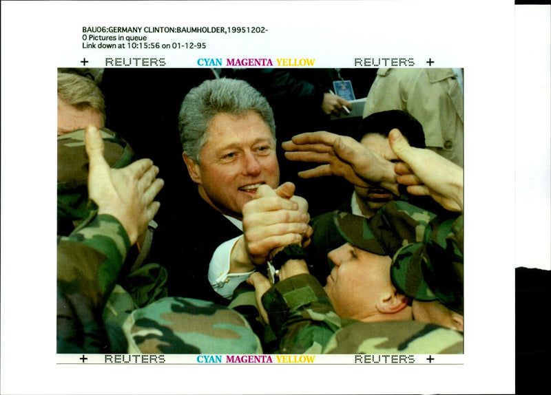 President Clinton shakes hands with US soldiers at Smith Barracks - Vintage Photograph