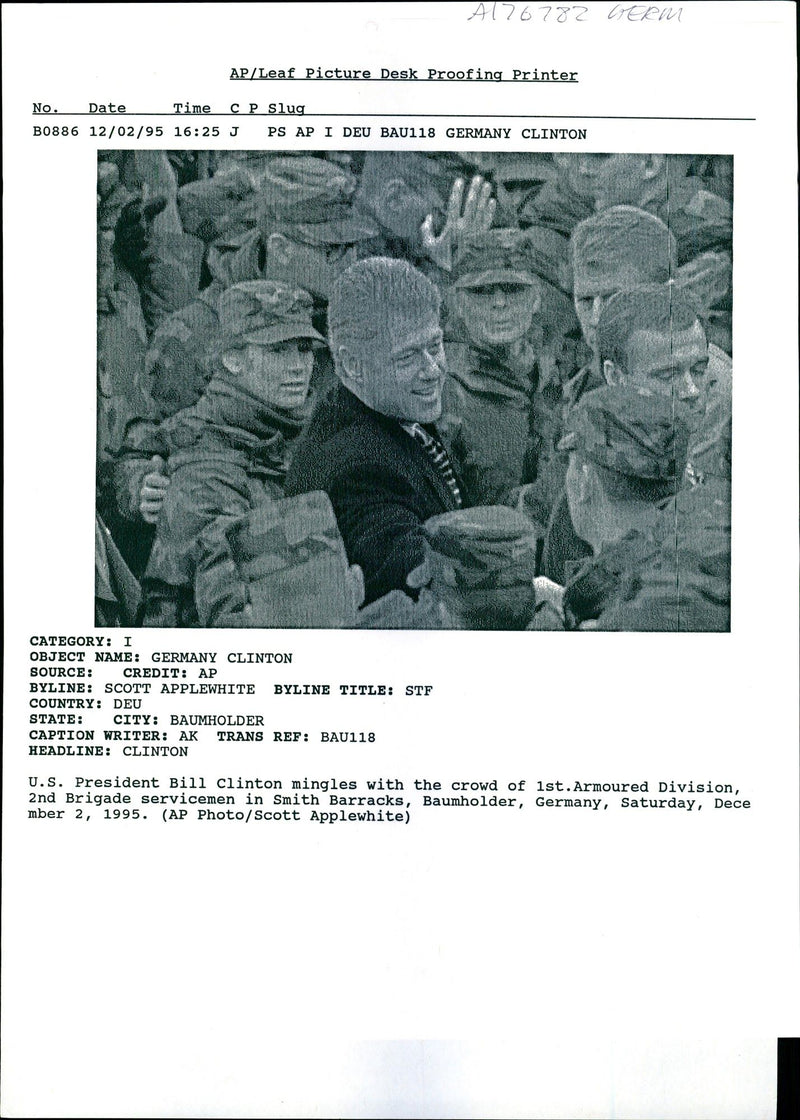 President Bill Clinton mingles with US soldiers at at Smith Barracks - Vintage Photograph