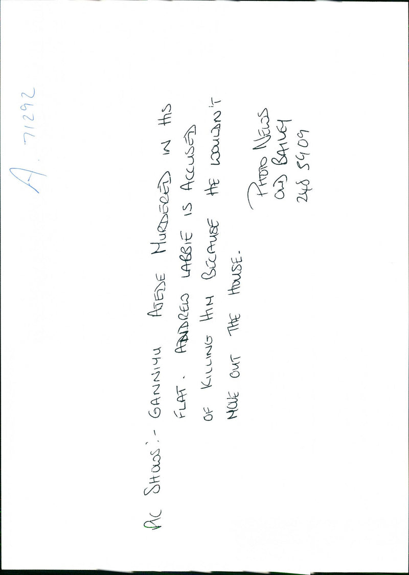 GANNITU AJEDE MURDERED HIS FLAT ANDREW LABBIE ACCUSED OLD BAILEY - Vintage Photograph