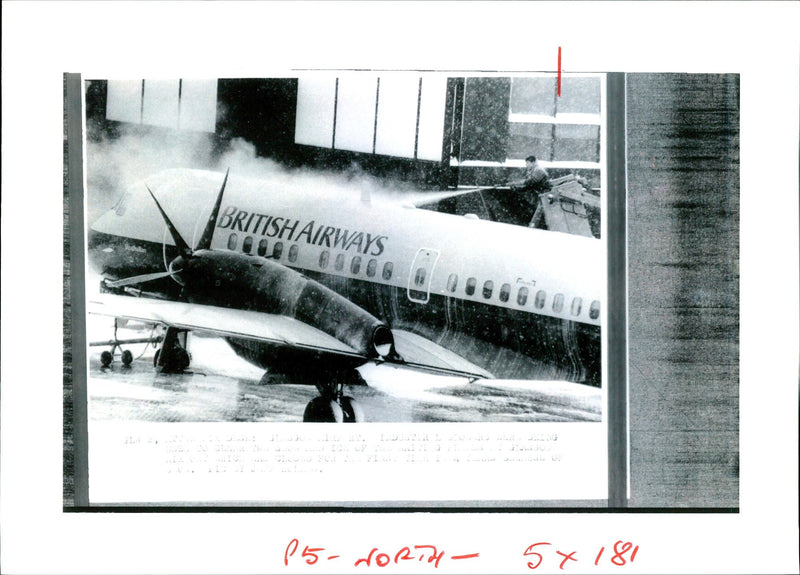 Industrial blowers were used to clear snow and ice from plane - Vintage Photograph