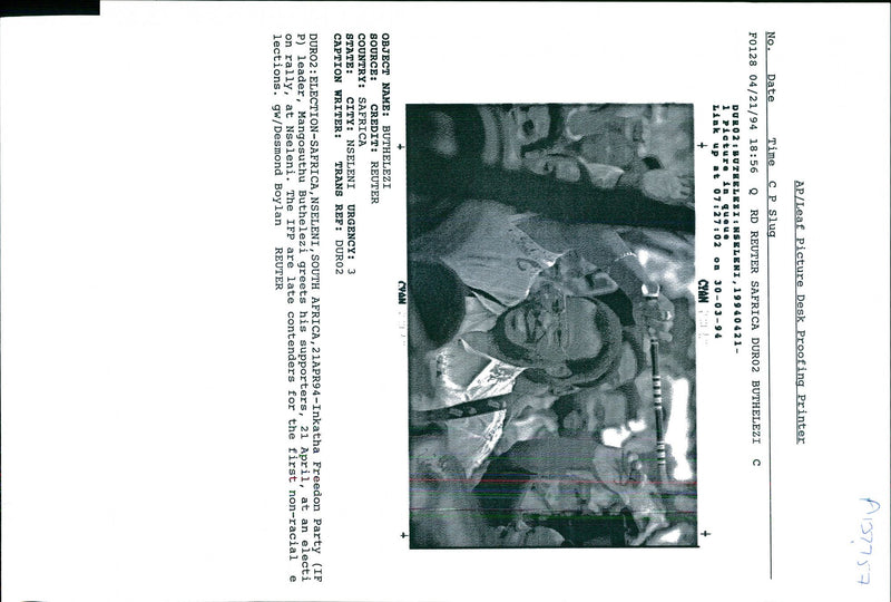 1994 INKATHA FREEDON PARTY LEADER DESMOND BOYLAN REUTER WRITER COUNTRY - Vintage Photograph