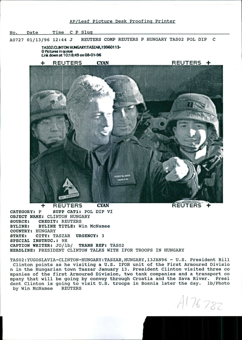 President Bill Clinton with U.S. soldiers at Hungary - Vintage Photograph