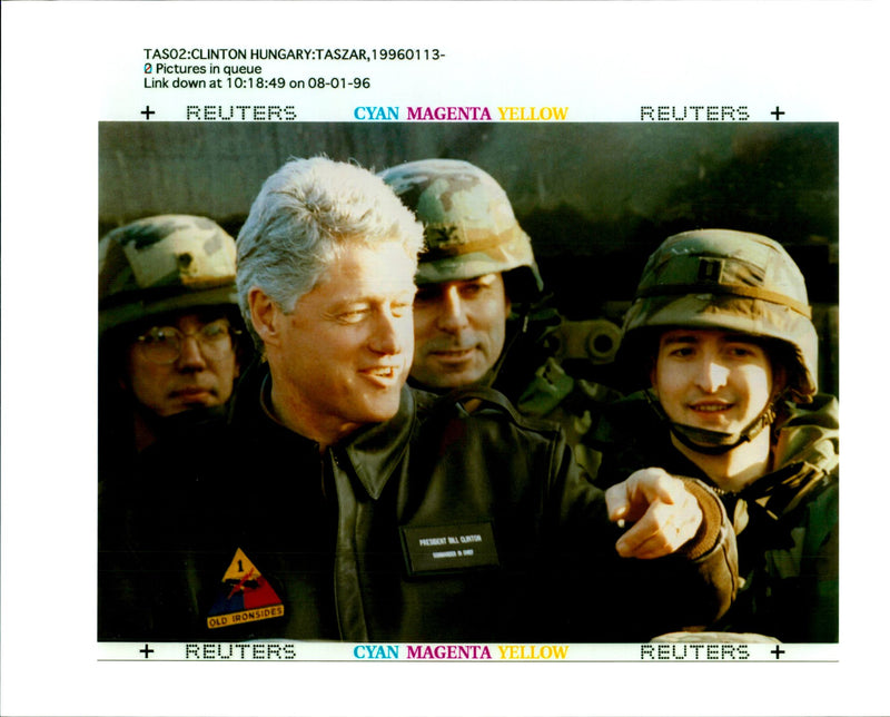 President Bill Clinton with U.S. soldiers at Hungary - Vintage Photograph