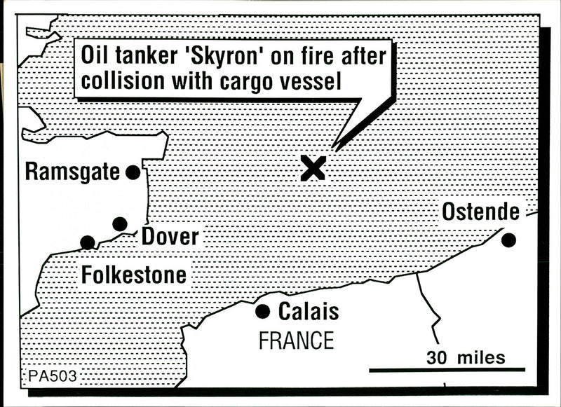 1987 PAS ENGLISH CHANNEL TANKER ABLAZE SHIP FRANCE EARLY - Vintage Photograph
