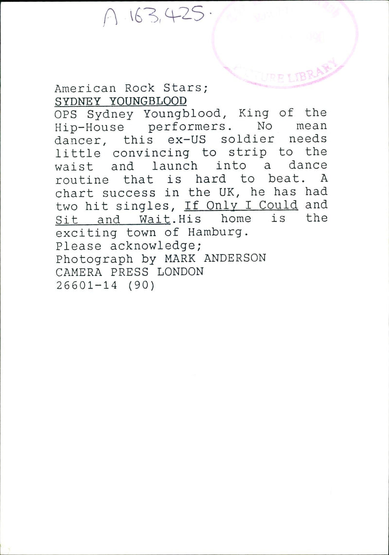 Sydney Youngblood, American singer - Vintage Photograph