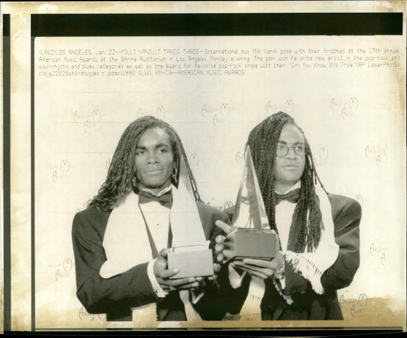 Milli Vanilli at the 17th annual American Music Awards - Vintage Photograph