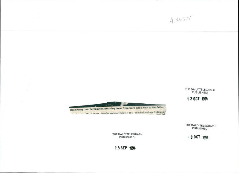 1994 JULIE PACEY WHOSE BODY WAS FOUND HOME MURDERED DIN GRA VISIT PUBLISHED - Vintage Photograph