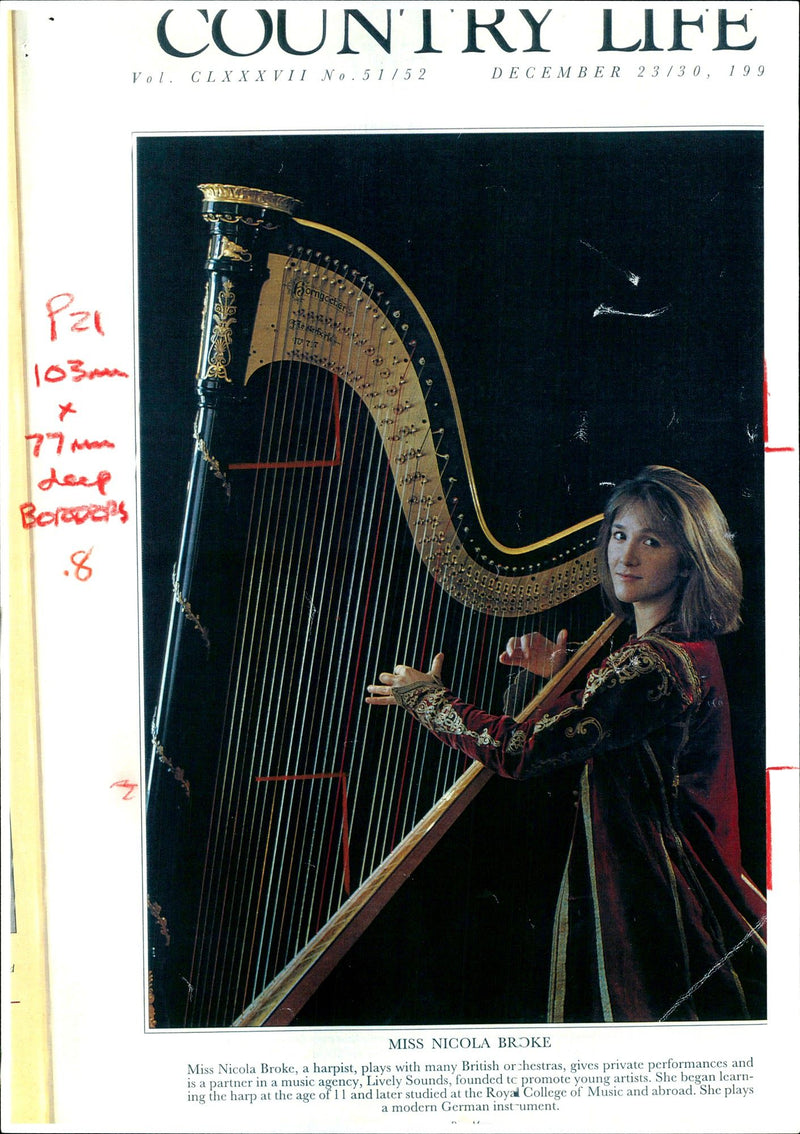 MISS NICOLA BROKE HARPIST WHO PLAYS WITH MUSIC PUBLISHED GERMAN ROYAL - Vintage Photograph