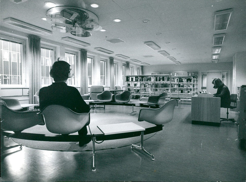 New psychiatric clinic Danderyd's hospital. The elegant patient library including music interception - Vintage Photograph