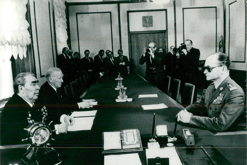 Leonid Brezhnev meets with Wojciech Jaruzelski in Moscow - Vintage Photograph