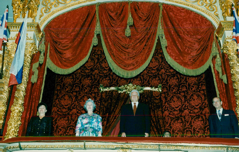 Queen Elizabeth II and Prince Philip on the Bolshoi ballet with Boris Yeltsin with wife NaÃ¯na - Vintage Photograph