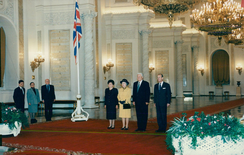 Queen Elizabeth II on state visit to Moscow. Here with Boris Yeltsin with his wife NaÃ¯na. T.H. Prince Philip - Vintage Photograph