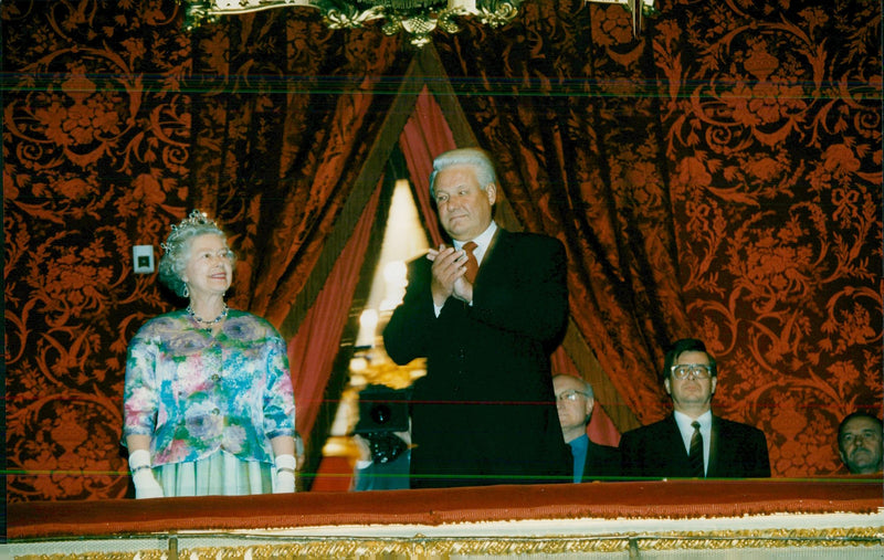 Queen Elizabeth II on state visit to Moscow. Here with Boris Yeltsin at the Bolshoi ballet - Vintage Photograph