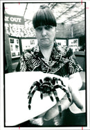 Mrs Pat Hill with the Mexican redkneed bird-eating spiders on her hand - Vintage Photograph