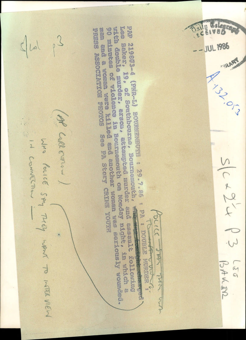 1986 LAE BAKEZ WENGED WITH DOUBLE MURDAR ARSE ATTEMPTED MURDER AND SEA LEE PRESS - Vintage Photograph