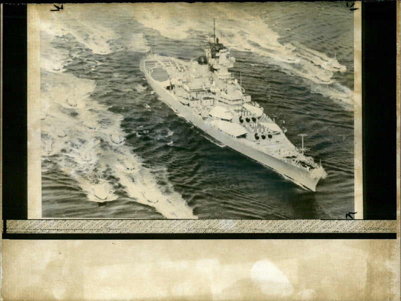 United States battleship New Jersey surrounded by Japanese patrol boats - Vintage Photograph
